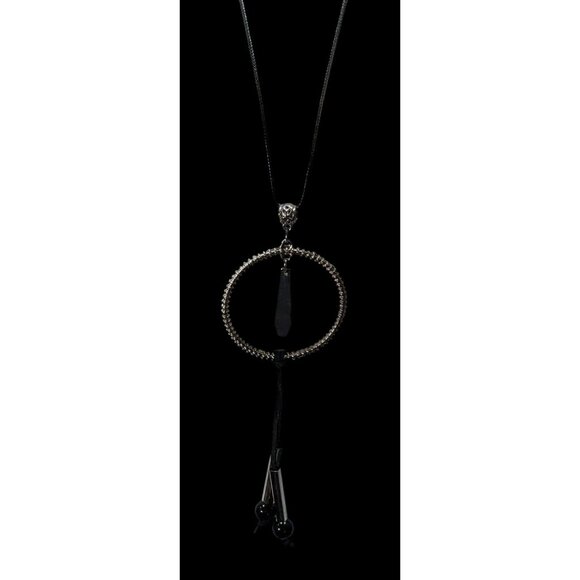 Brutalist Abstract Dangling Hoop Tassel Necklace - Picture 3 of 7